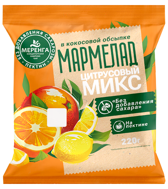 №1 Меренга Мармелад без сахара в кокосовой обсыпке Цитрусовый микс, 220г    в Урюпинске